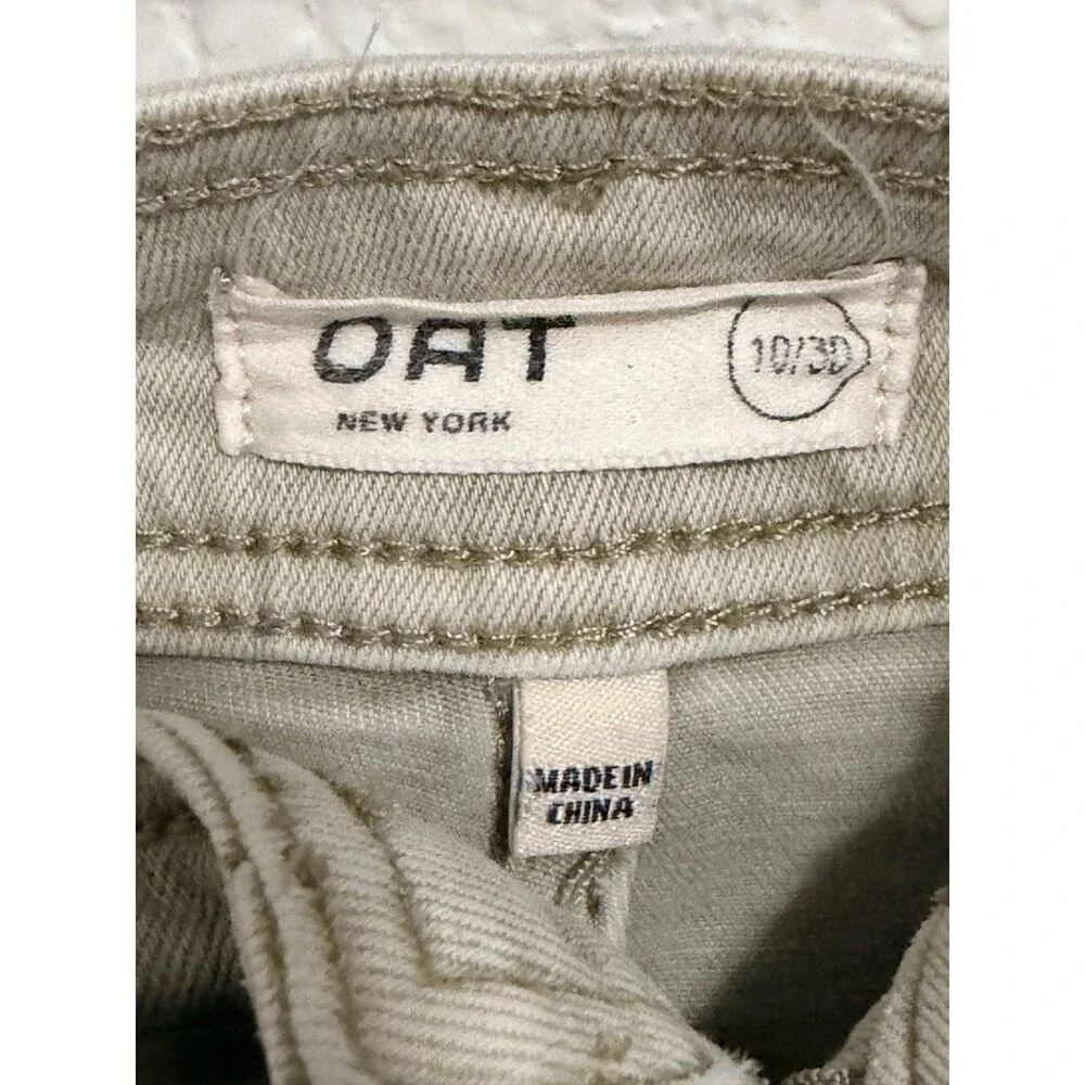 Oat New York Distressed Raw Hem Jeans Beige High Waist 10 30